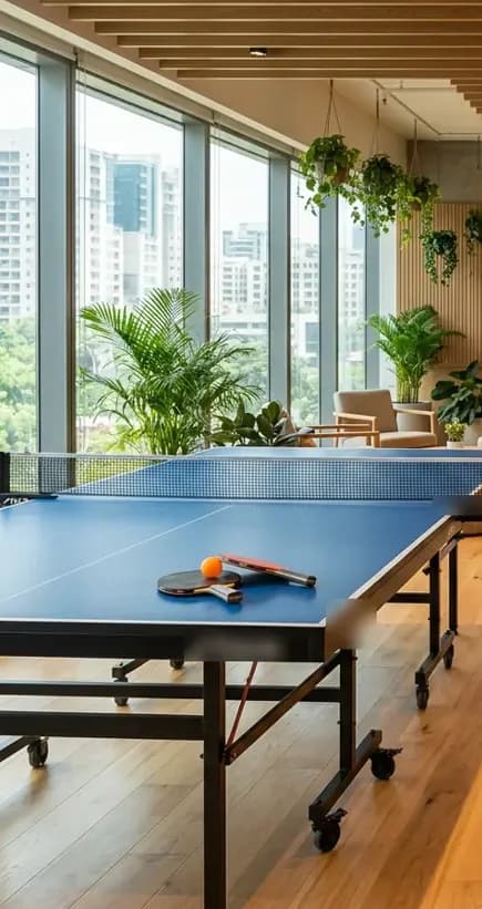 Table tennis table set up for an office games day